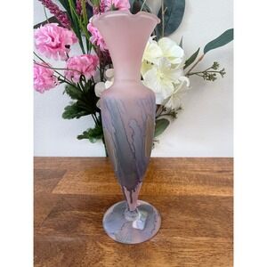 Vintage Deco Art Designs Canada Frosted Pink‎ Art Glass Vase Handcrafted Studio